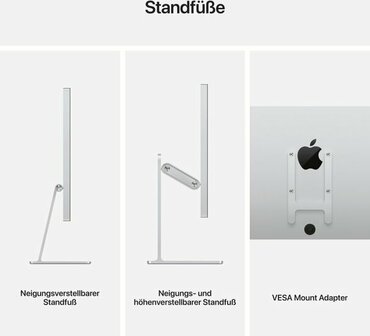 APPLE Studio Display Standardglas 68,29cm 27Zoll Retina 5K 5120x2880 218ppi 600 Nits Neigungs- und h&ouml;henverstellbarer Standfuss