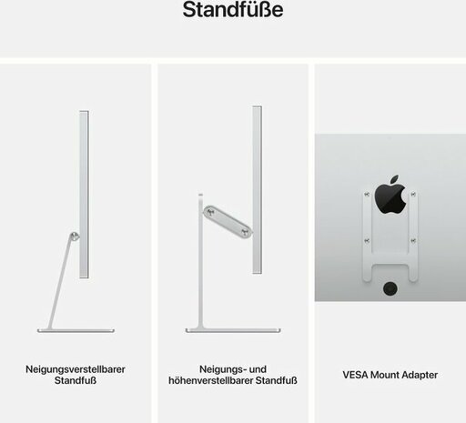 APPLE Studio Display Standardglas 68,29cm 27Zoll Retina 5K 5120x2880 218ppi 600 Nits Neigungs- und höhenverstellbarer Standfuss
